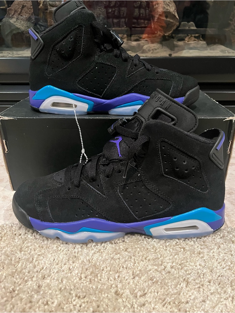 Nike Air Jordan Retro 6 Aqua Blue Black Teal Kids GS Youth Y Size 384665-004